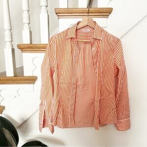 Guglielminotti Milano Orange White Striped Button-Up Shirt Cotton Blend 44 (L)
